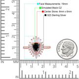 Art Deco Teardrop Pear Wedding Ring Rose Tone, Simulated Black CZ 925 Sterling Silver