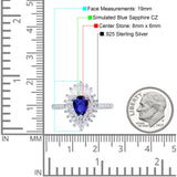 Art Deco Teardrop Pear Wedding Ring Simulated Blue Sapphire CZ 925 Sterling Silver