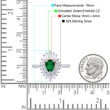 Art Deco Teardrop Pear Wedding Ring Simulated Green Emerald CZ 925 Sterling Silver