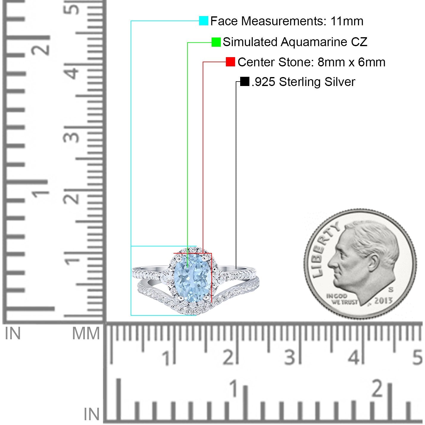 Oval Two Piece Halo Bridal Set Ring Simulated Aquamarine CZ 925 Sterling Silver