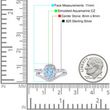 Oval Two Piece Halo Bridal Set Ring Simulated Aquamarine CZ 925 Sterling Silver