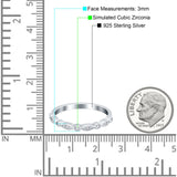 Half Eternity Wedding Band Ring Round Simulated Cubic Zirconia 925 Sterling Silver
