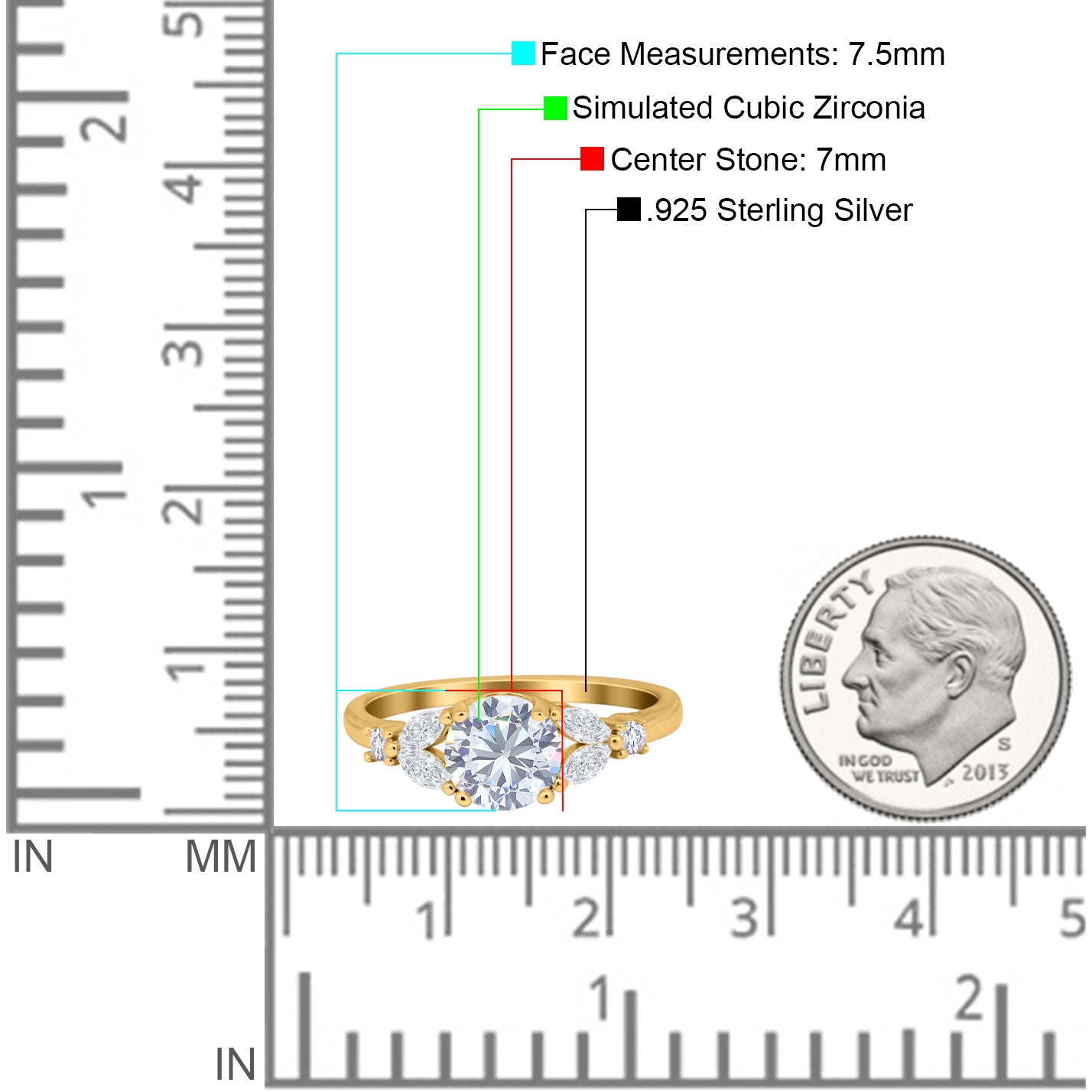 Art Deco Engagement Ring Cubic Zirconia Yellow Tone 925 Sterling Silver Wholesale