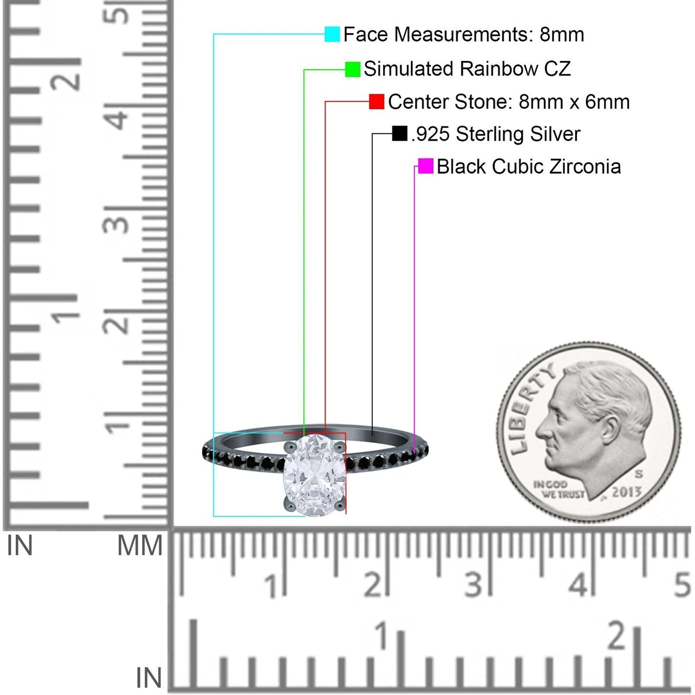 Accent Art Deco Wedding Ring Black Tone, Simulated Cubic Zirconia 925 Sterling Silver