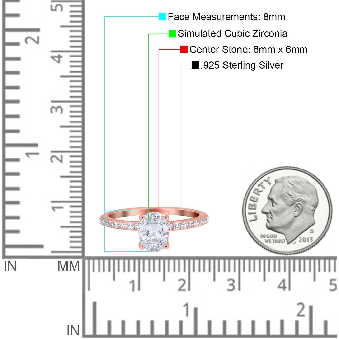 Accent Art Deco Wedding Ring Rose Tone, Simulated Cubic Zirconia 925 Sterling Silver