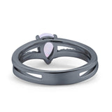 Teardrop Wedding Ring Black Tone, Lab Created White Opal Accent 925 Sterling Silver
