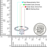 Oval Simulated Cubic Zirconia Cathedral Wedding Ring 925 Sterling Silver Center Stone-(9mmx7mm)