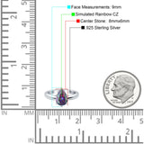 Solitaire Teardrop Simulated Rainbow CZ Wedding Ring 925 Sterling Silver Center Stone-(8mmx6mm)