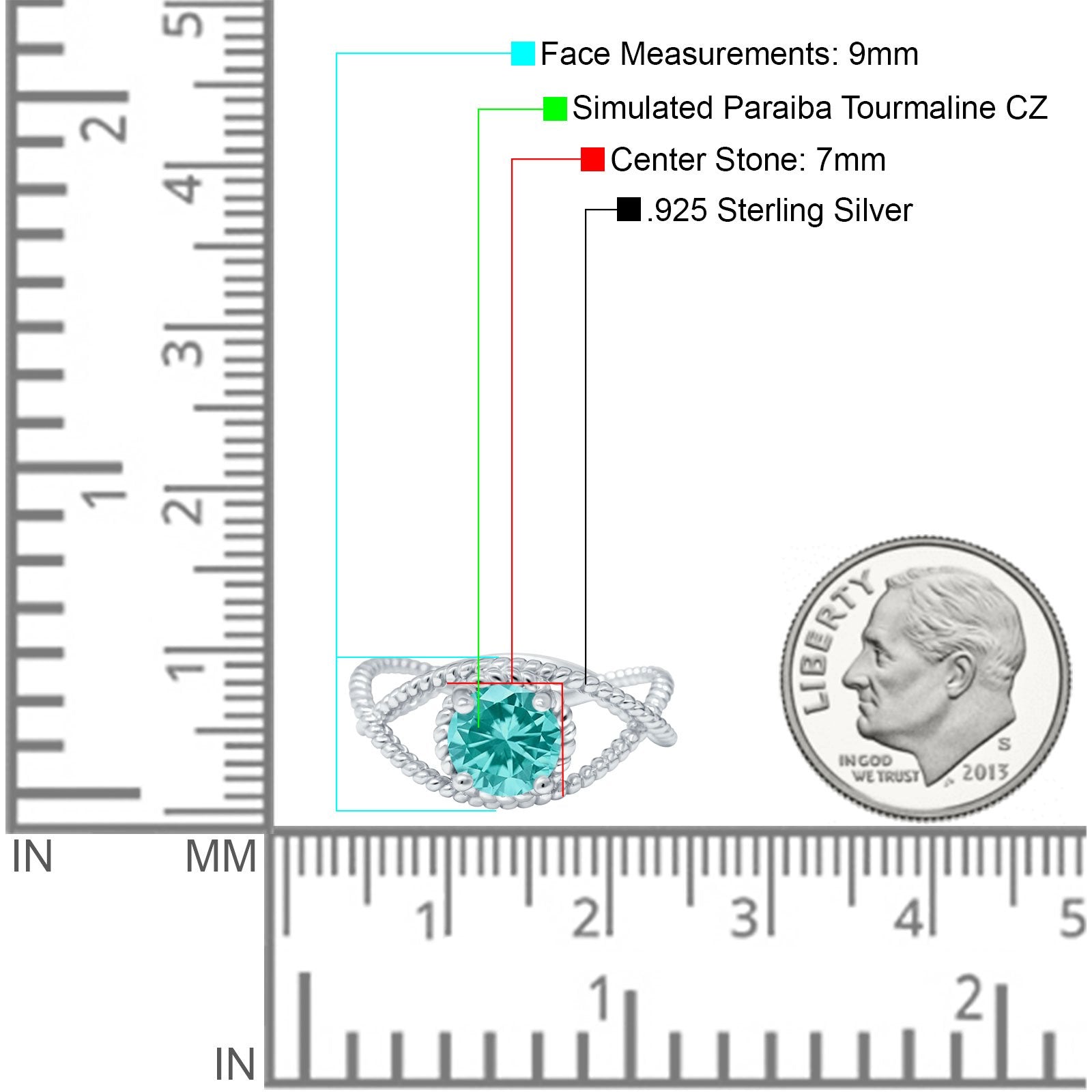 Braided Cable Split Engagement Ring Simulated Paraiba Tourmaline CZ 925 Sterling Silver