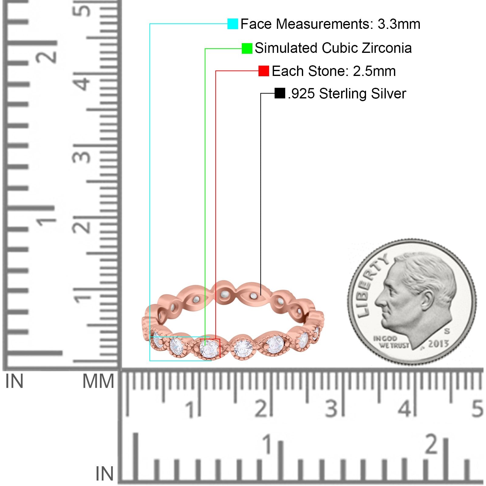 Curved Marquise Full Eternity Stackable Band Rose Tone, Simulated CZ 925 Sterling Silver