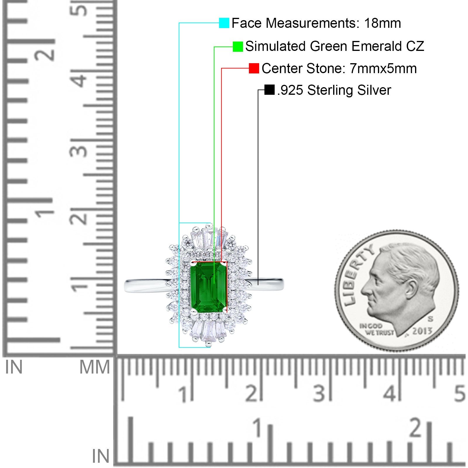 Emerald Cut Vintage Wedding Ring Simulated Green Emerald CZ 925 Sterling Silver