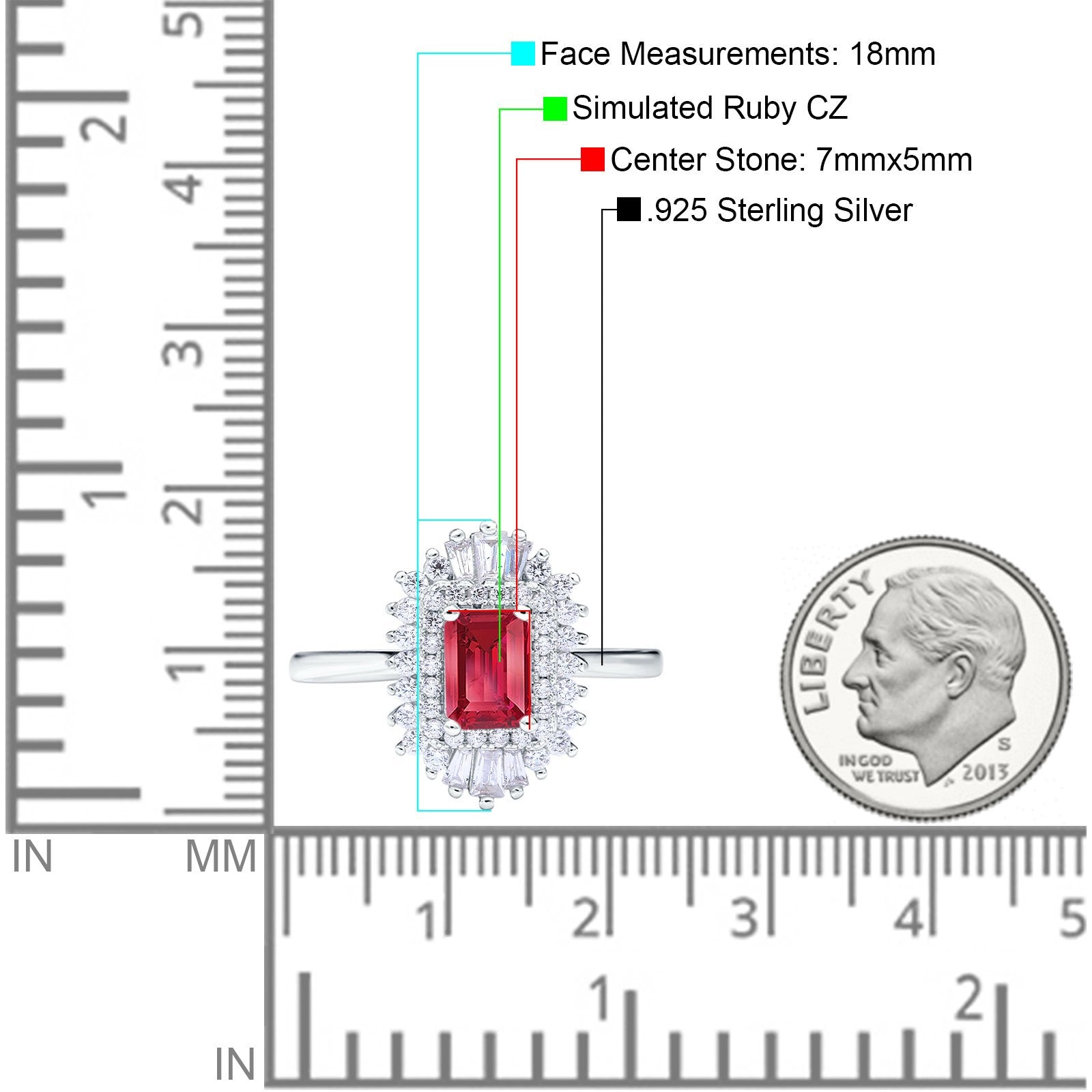 Emerald Cut Vintage Wedding Ring Simulated Ruby CZ 925 Sterling Silver