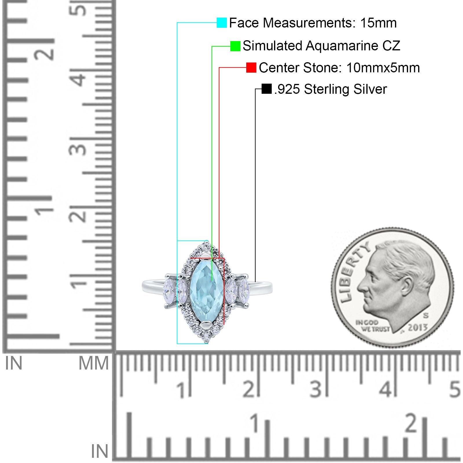 Marquise Vintage Wedding Ring Simulated Aquamarine CZ 925 Sterling Silver