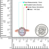 14K Rose Gold Vintage Floral Oval Bridal Wedding Engagement Ring Simulated CZ Size-7
