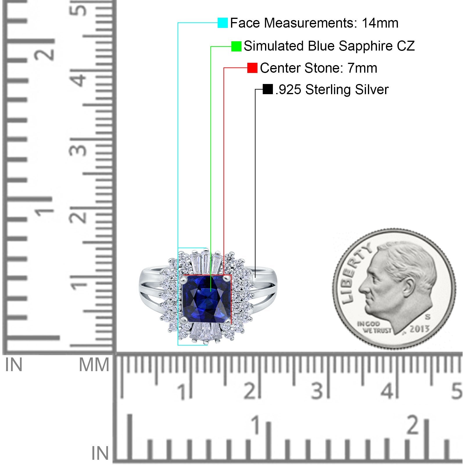 Cushion Cut Art Deco Wedding Ring Simulated Blue Sapphire CZ 925 Sterling Silver