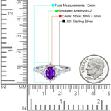 Oval Engagement Ring Accent Vintage Simulated Amethyst CZ 925 Sterling Silver
