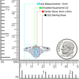 Oval Engagement Ring Accent Vintage Simulated Aquamarine CZ 925 Sterling Silver