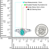 Oval Engagement Ring Accent Vintage Simulated Paraiba Tourmaline CZ 925 Sterling Silver