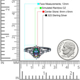 Oval Engagement Ring Accent Vintage Black Tone, Simulated Rainbow CZ 925 Sterling Silver