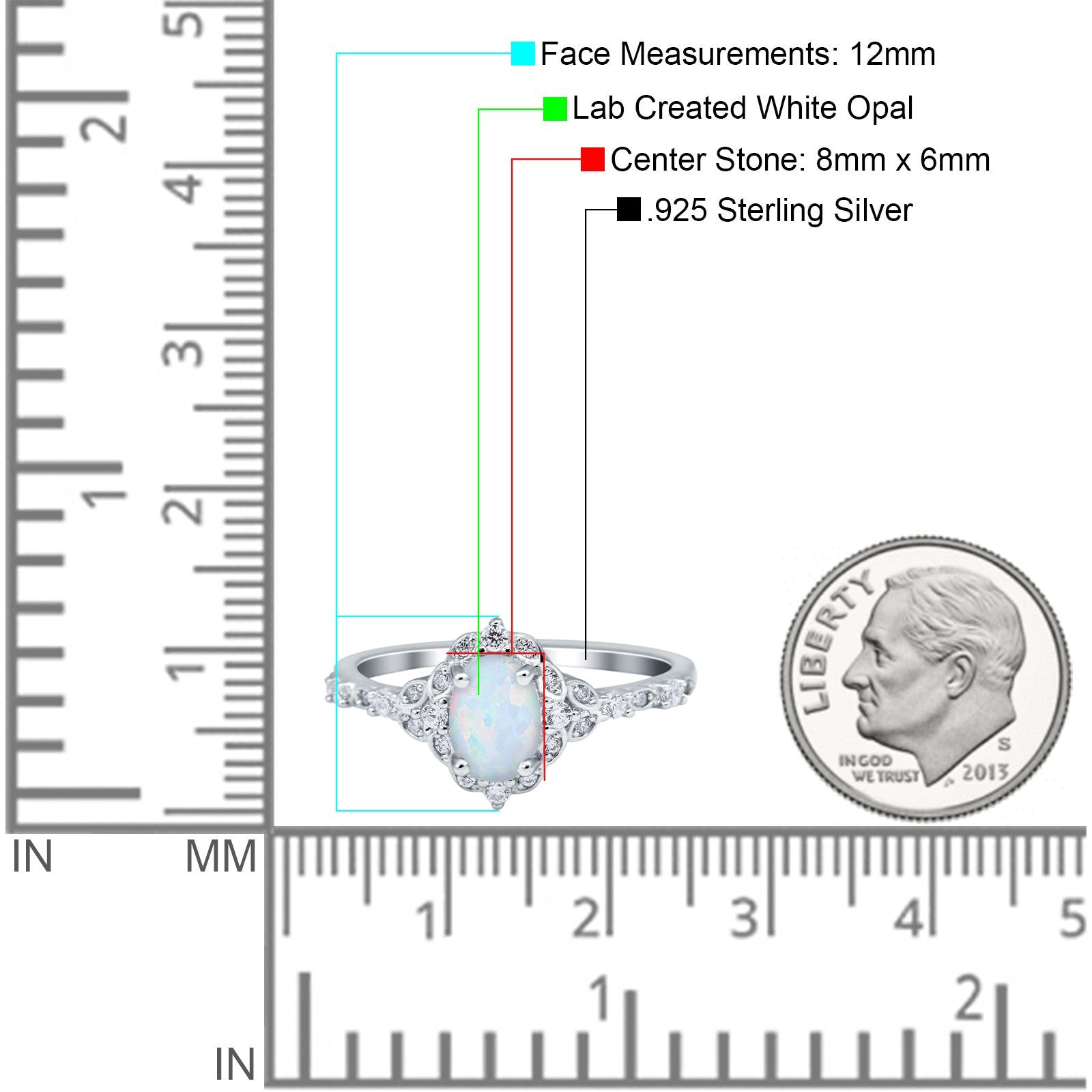 Oval Engagement Ring Accent Vintage Lab Created White Opal 925 Sterling Silver