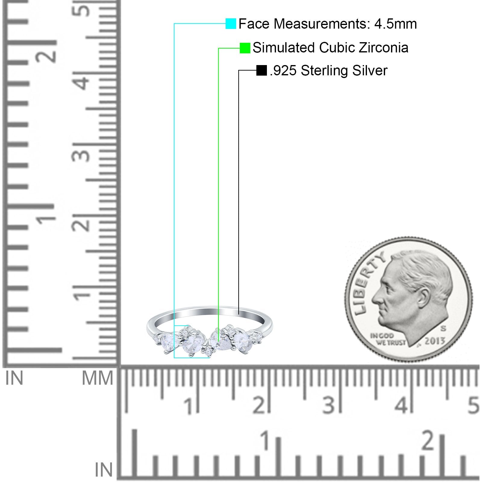 Pear Oval Art Deco Half Eternity Wedding Band Ring Simulated Cubic Zirconia 925 Sterling Silver