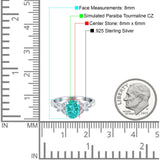 Butterfly Accent Oval Art Deco Engagement Wedding Bridal Ring Round Simulated Paraiba Tourmaline CZ 925 Sterling Silver