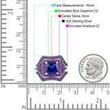 Three Piece Art Deco Princess Cut Wedding Ring Amethyst Simulated Blue Sapphire CZ 925 Sterling Silver