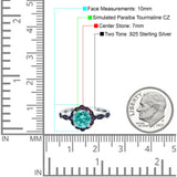 Flower Art Deco Engagement Ring Round Amethyst Simulated Paraiba Tourmaline CZ 925 Sterling Silver