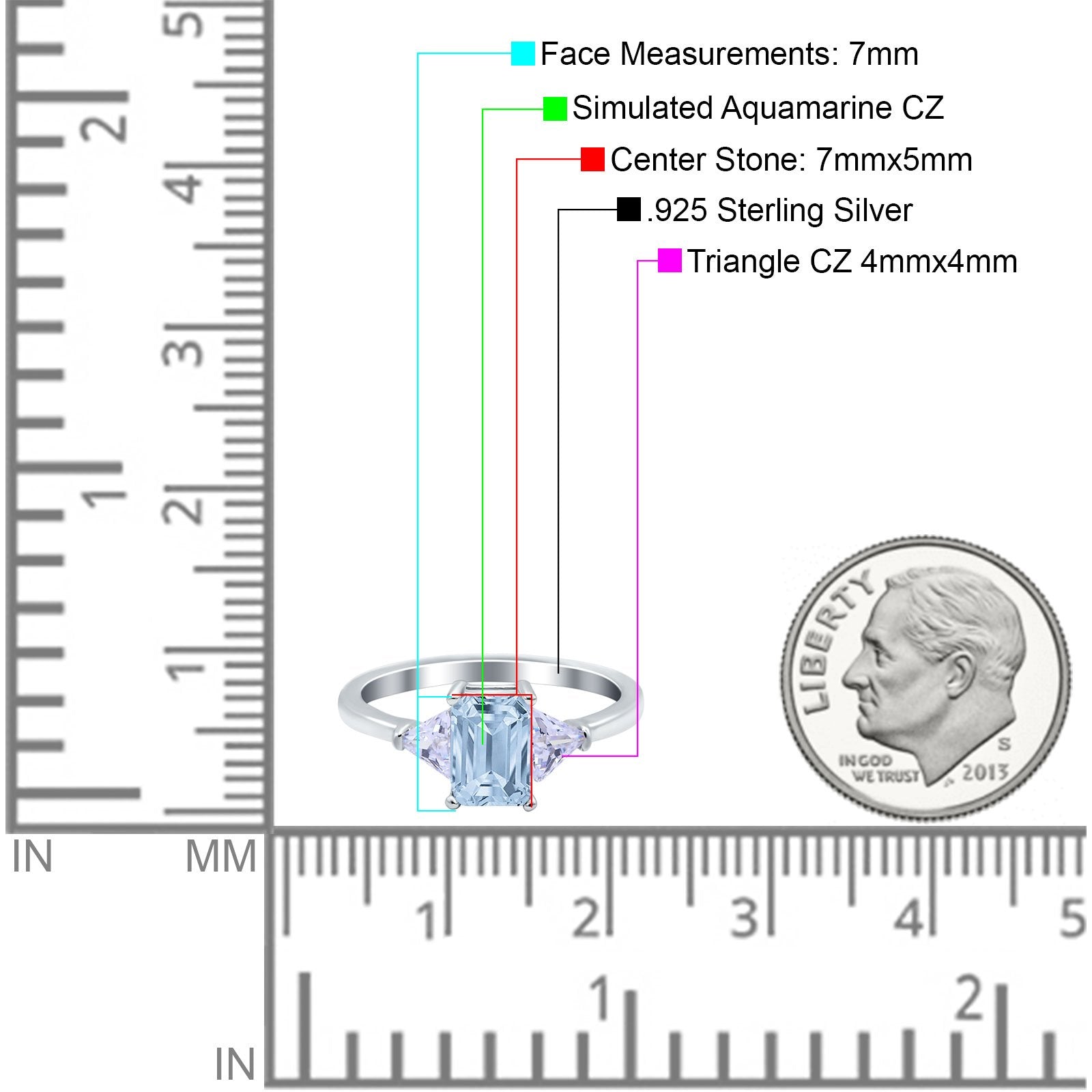 Emerald Cut Art Deco Engagement Ring Simulated Aquamarine CZ 925 Sterling Silver