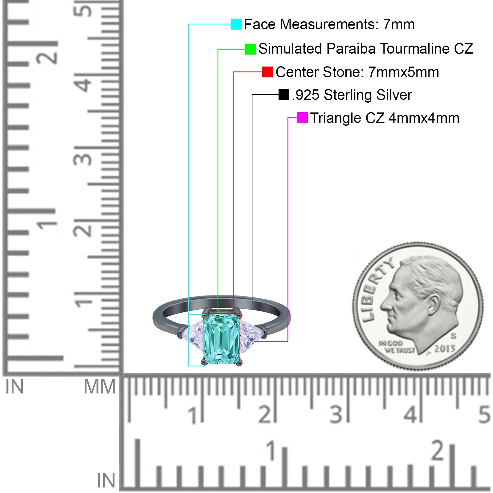 Emerald Cut Art Deco Engagement Ring Black Tone, Simulated Paraiba Tourmaline CZ 925 Sterling Silver