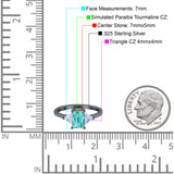 Emerald Cut Art Deco Engagement Ring Black Tone, Simulated Paraiba Tourmaline CZ 925 Sterling Silver