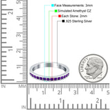 Full Eternity Stackable Band Wedding Ring Simulated Amethyst CZ 925 Sterling Silver