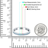 Full Eternity Stackable Band Wedding Ring Simulated Aquamarine CZ 925 Sterling Silver