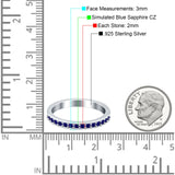 Full Eternity Stackable Band Wedding Ring Simulated Blue Sapphire CZ 925 Sterling Silver