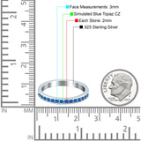 Full Eternity Stackable Band Wedding Ring Simulated Blue Topaz CZ 925 Sterling Silver
