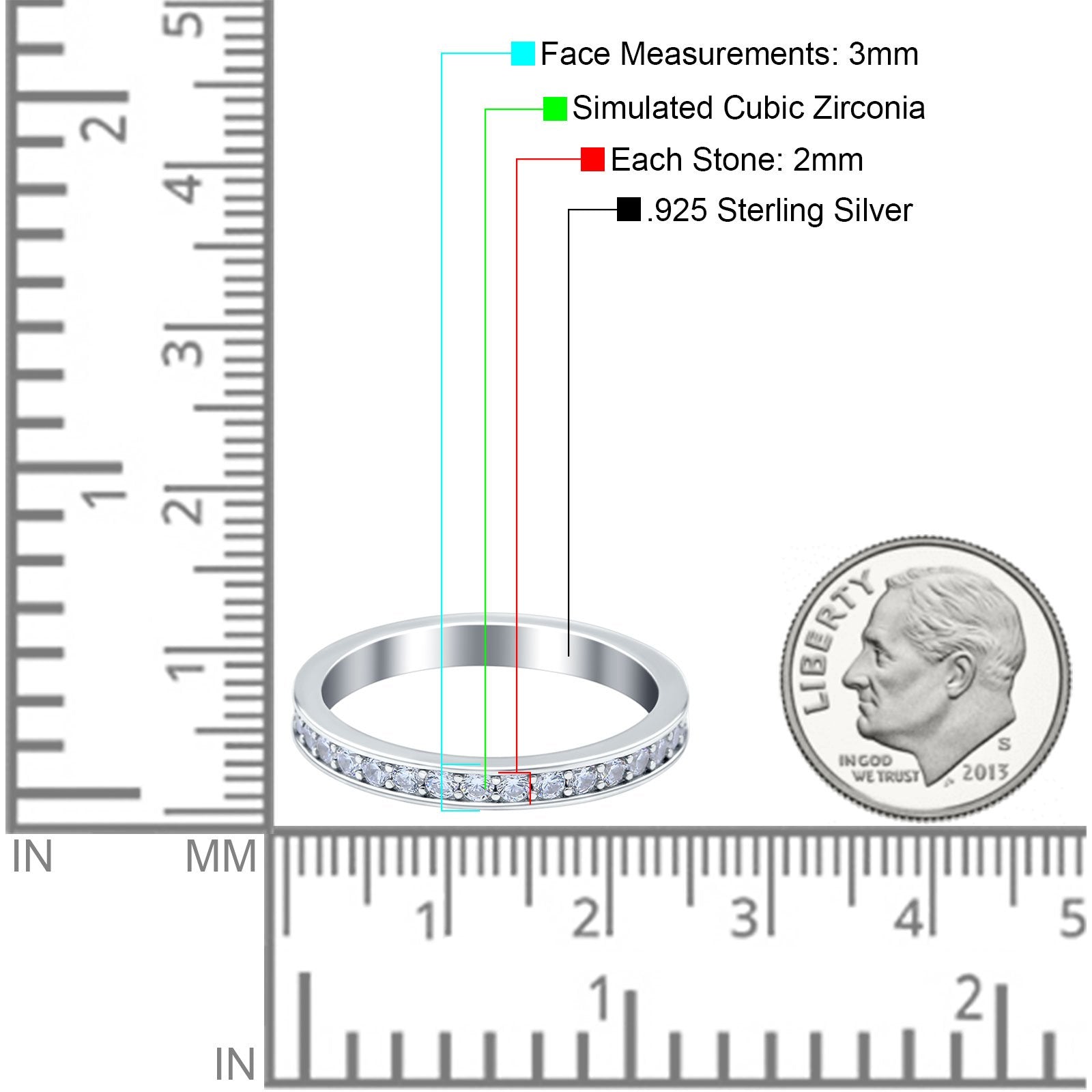 Full Eternity Stackable Band Wedding Ring Simulated CZ 925 Sterling Silver
