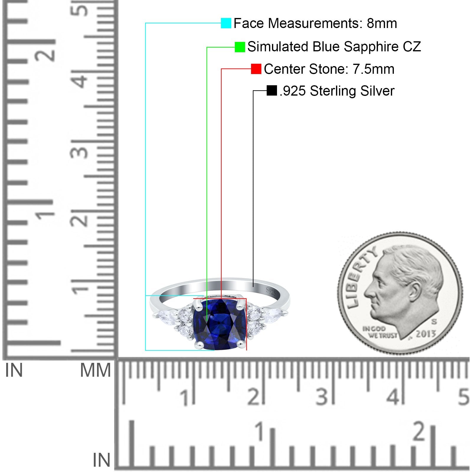 Cushion Cut Art Deco Engagement Ring Simulated Blue Sapphire CZ 925 Sterling Silver