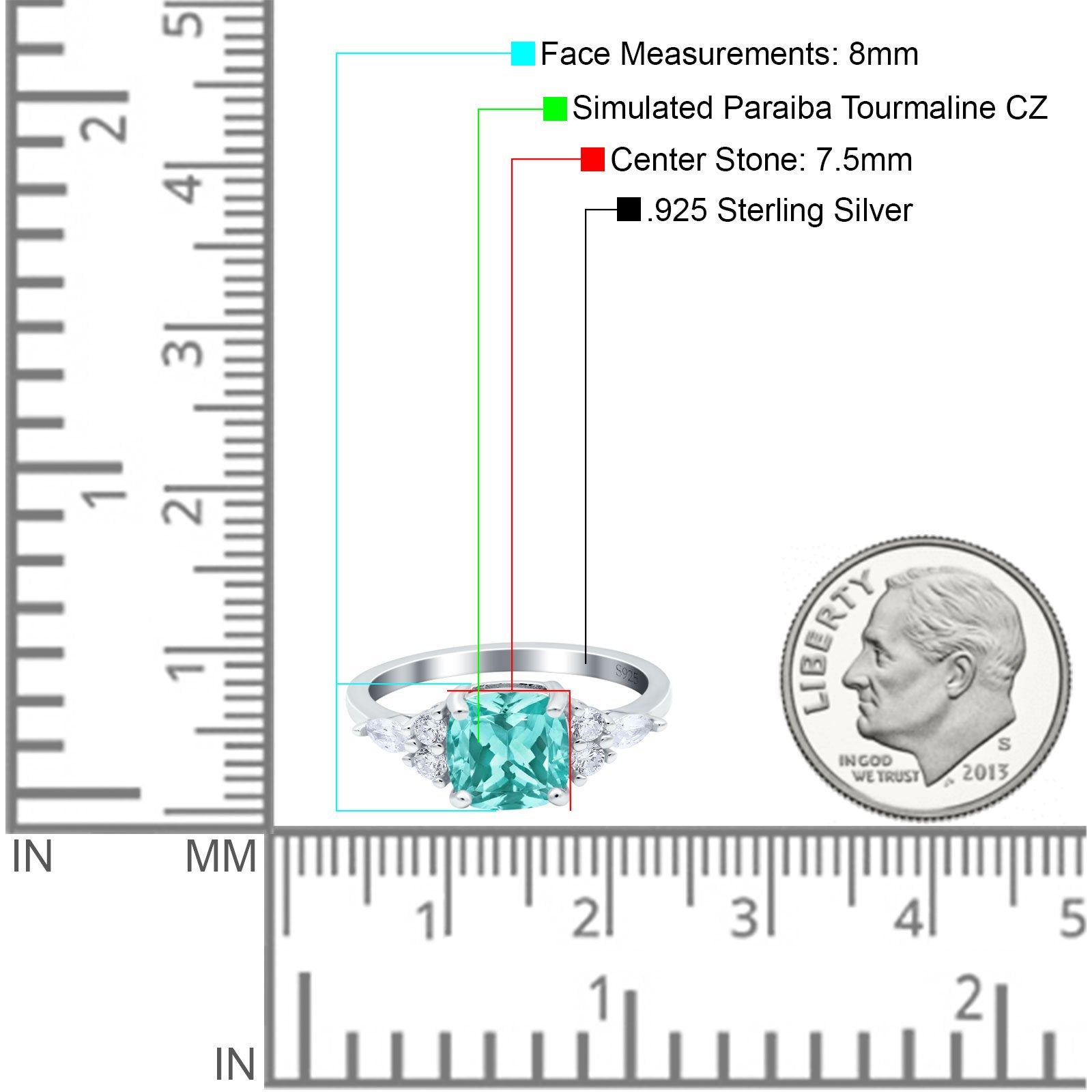 Cushion Cut Art Deco Engagement Ring Simulated Paraiba Tourmaline CZ 925 Sterling Silver