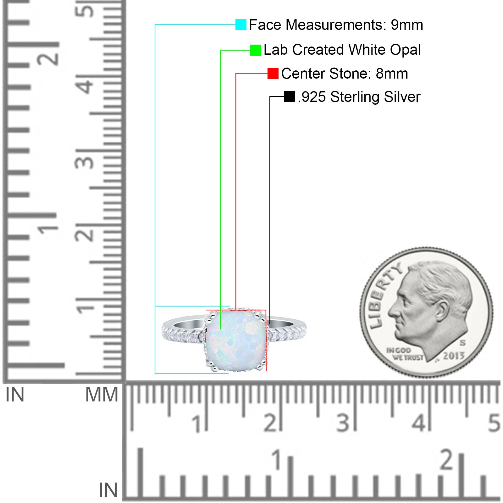 Half Eternity Art Deco Cushion Cut Wedding Bridal Ring Lab Created White Opal 925 Sterling Silver