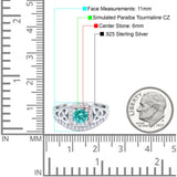 Celtic Art Deco Wedding Ring Round Simulated Paraiba Tourmaline CZ 925 Sterling Silver