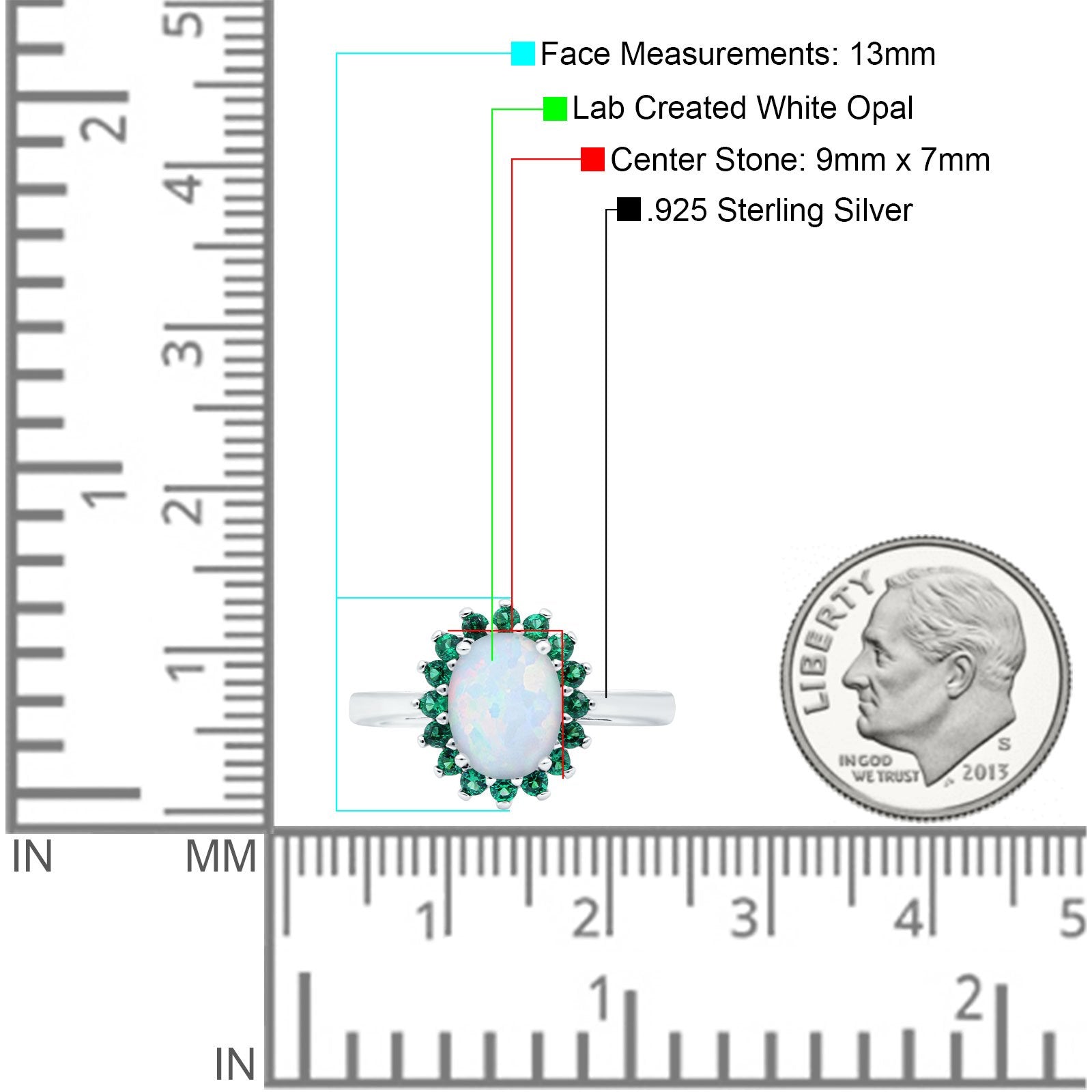 Oval Art Deco Wedding Ring Simulated Green Emerald Lab Created White Opal 925 Sterling Silver