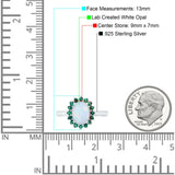 Oval Art Deco Wedding Ring Simulated Green Emerald Lab Created White Opal 925 Sterling Silver