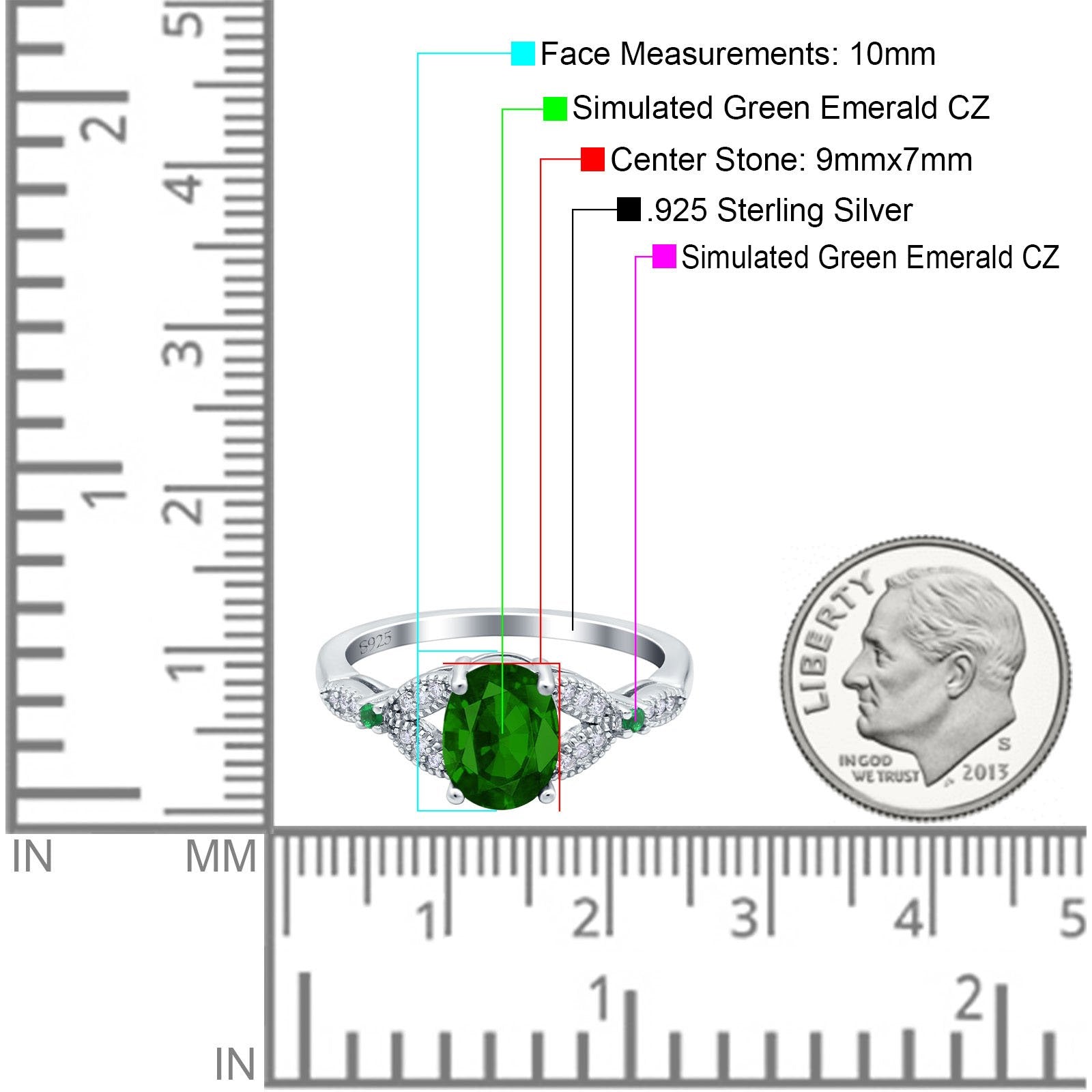 Oval Green Emerald Art Deco Wedding Ring Simulated Green Emerald CZ 925 Sterling Silver
