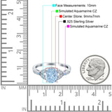 Oval Art Deco Wedding Ring Accent Vintage Simulated Aquamarine CZ 925 Sterling Silver