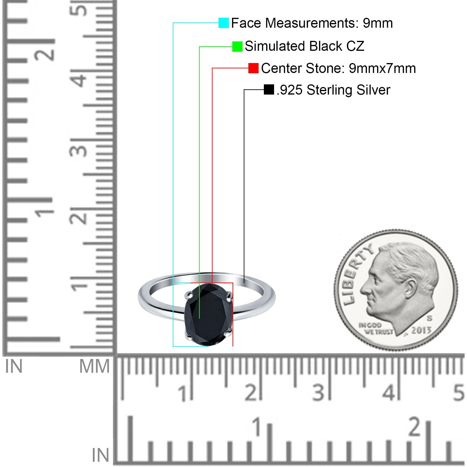 Oval Cathedral Solitaire Wedding Ring Simulated Black CZ 925 Sterling Silver