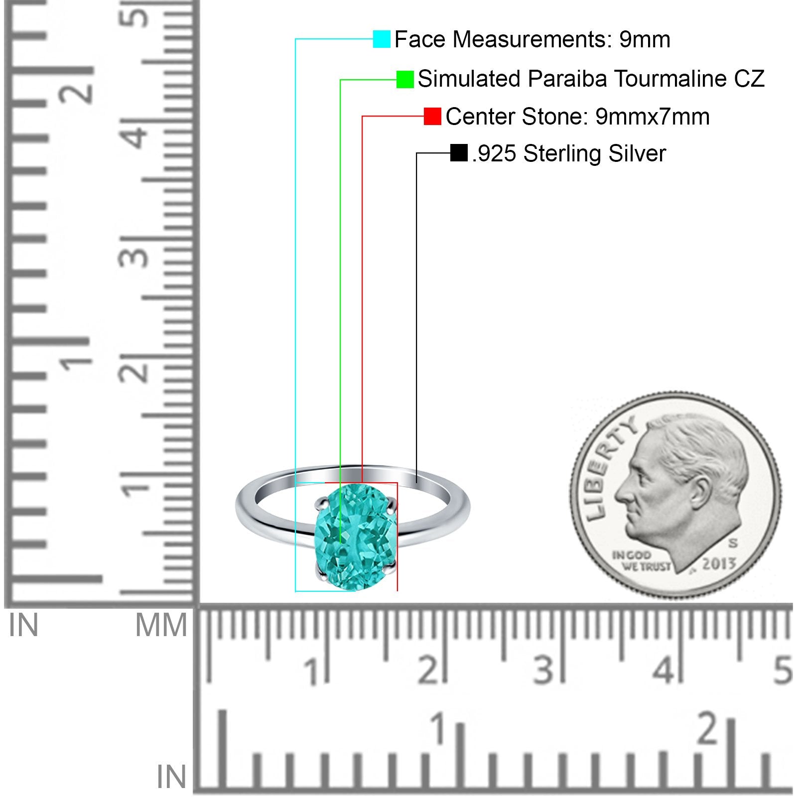 Oval Cathedral Solitaire Wedding Ring Simulated Paraiba Tourmaline CZ 925 Sterling Silver