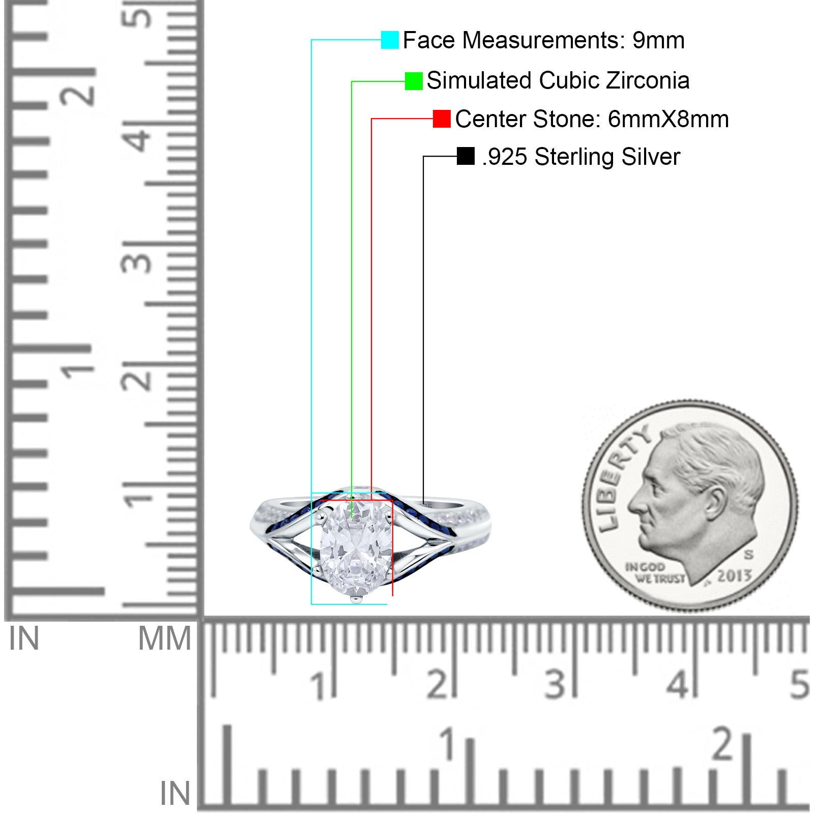 Split Shank Halo Oval Wedding Engagement Ring Blue Sapphire Simulated Cubic Zirconia 925 Sterling Silver