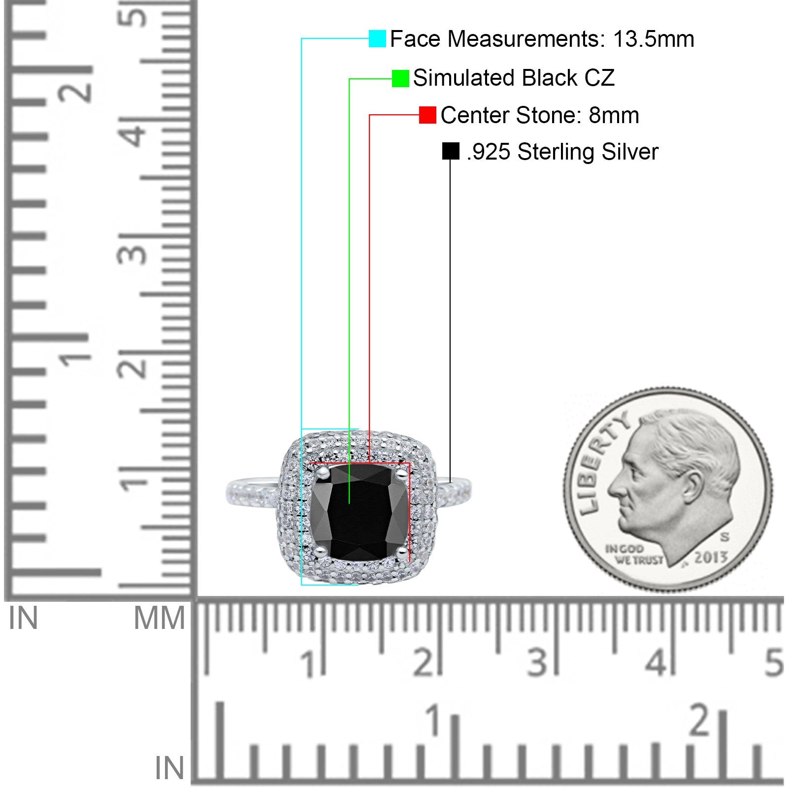 Halo Art Deco Cushion Cut Wedding Ring Simulated Black CZ 925 Sterling Silver