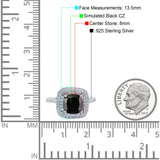 Halo Art Deco Cushion Cut Wedding Ring Simulated Black CZ 925 Sterling Silver