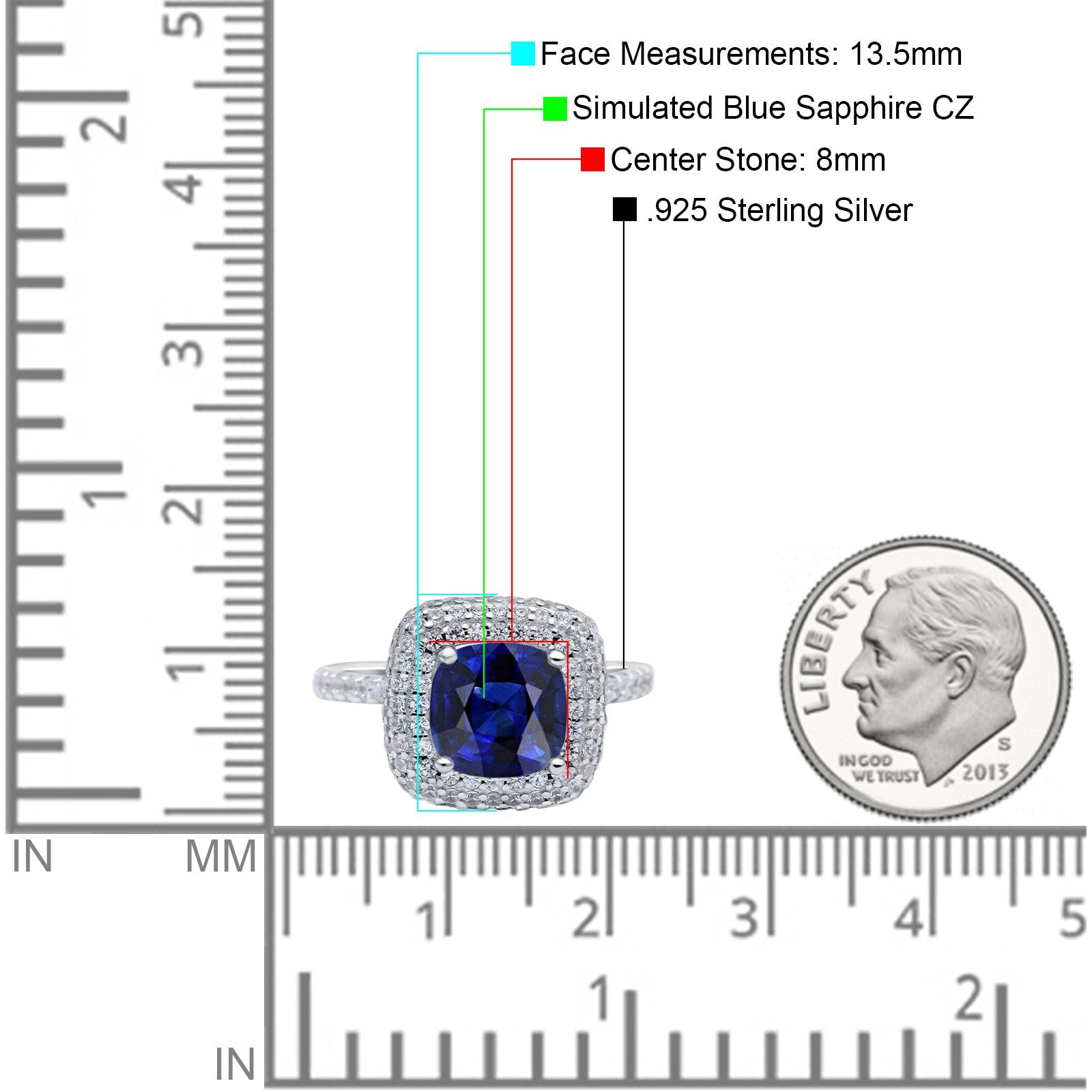Halo Art Deco Cushion Cut Wedding Ring Simulated Blue Sapphire CZ 925 Sterling Silver